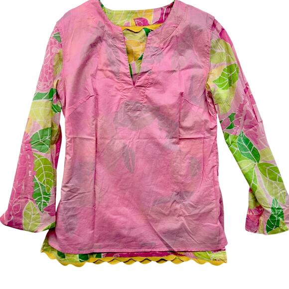 VTG 90s Lilly Pulitzer Womens M Tunic Top Pink Giraffe Ric Rac Trim Tropical - Picture 10 of 14